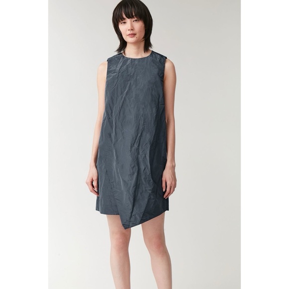 COS Steel Blue Crinkled-Texture Wrap Shirt Dress Size 14 - Picture 2 of 8